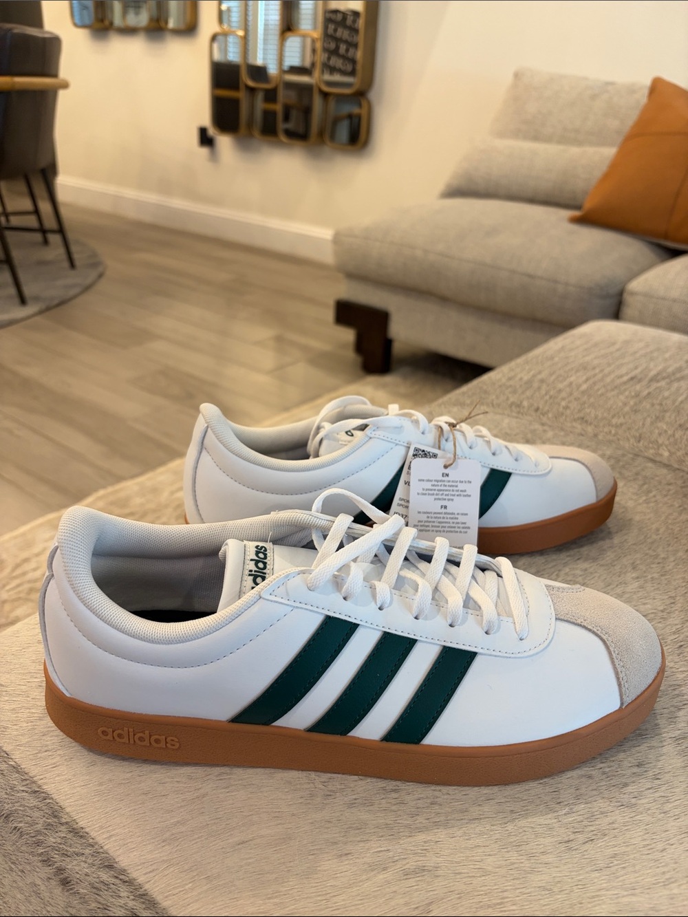 Adidas VL Court Base Sneakers | White/Green Gum Sole | Men’s US 9.5 | NEW No Box
